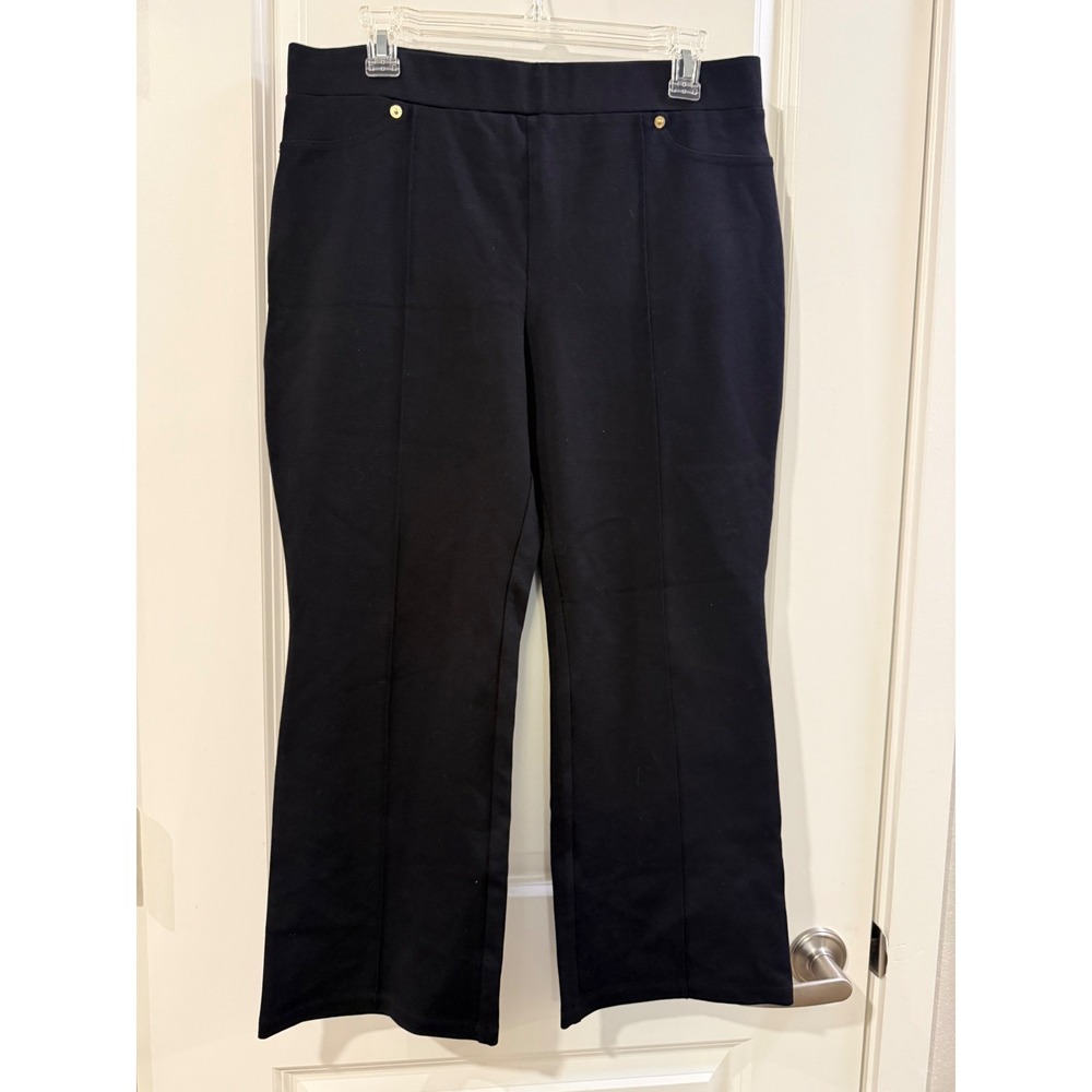Michael Kors Black Pull On Kick Flare Pants Gold Hardware Front Seam Large